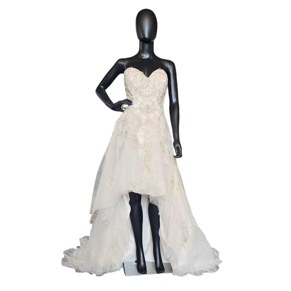 Champagne/Gold Embroidered High/Low Wedding Gown - Private Label by G - Picture 5 of 11